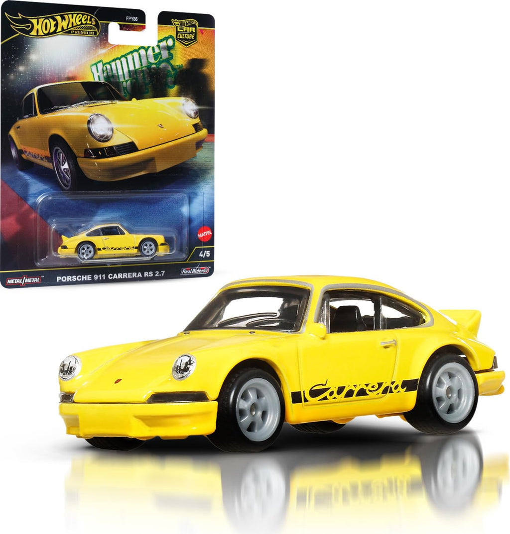 Hot Wheels Premium Car Culture Hammer Drop Porsche 911 Carrera RS 2.7 – 1:64 Scale Die-Cast with Real Riders Tires
