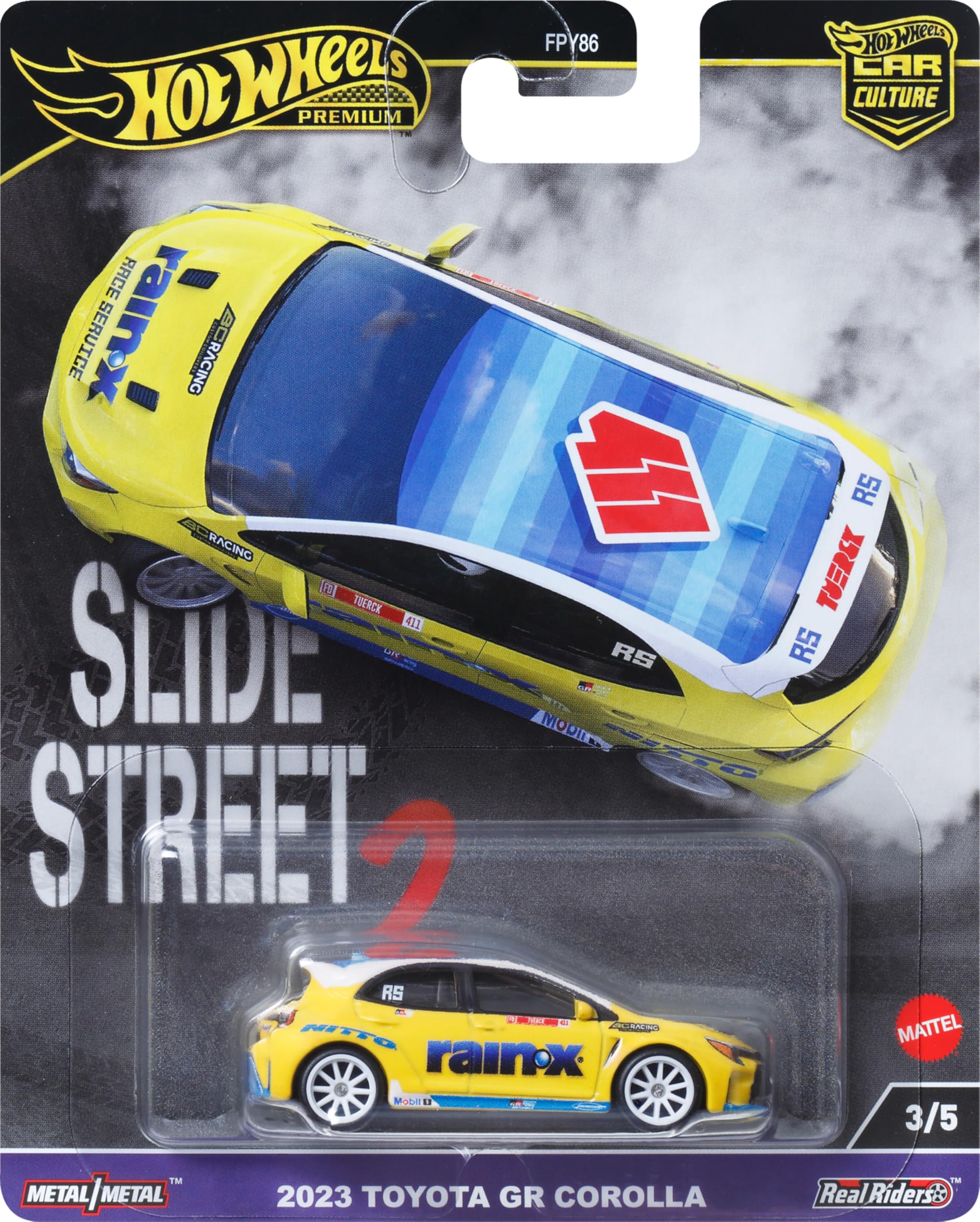 Hot Wheels Premium Car Culture Toyota Corolla GR – 1:64 Scale Die-Cast Collectible with Real Riders Tires