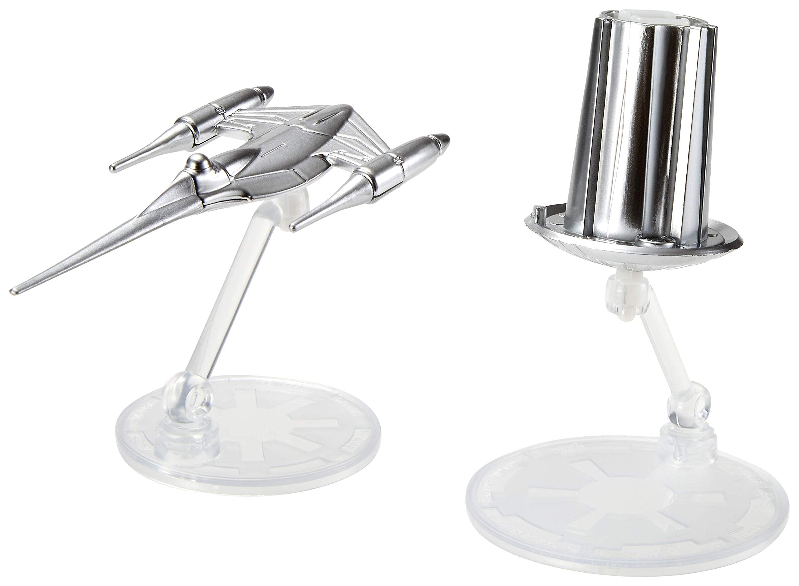 Hot Wheels Star Wars Naboo Starfighter Die-Cast Starship – Commemorative Series with Death Star Build Piece