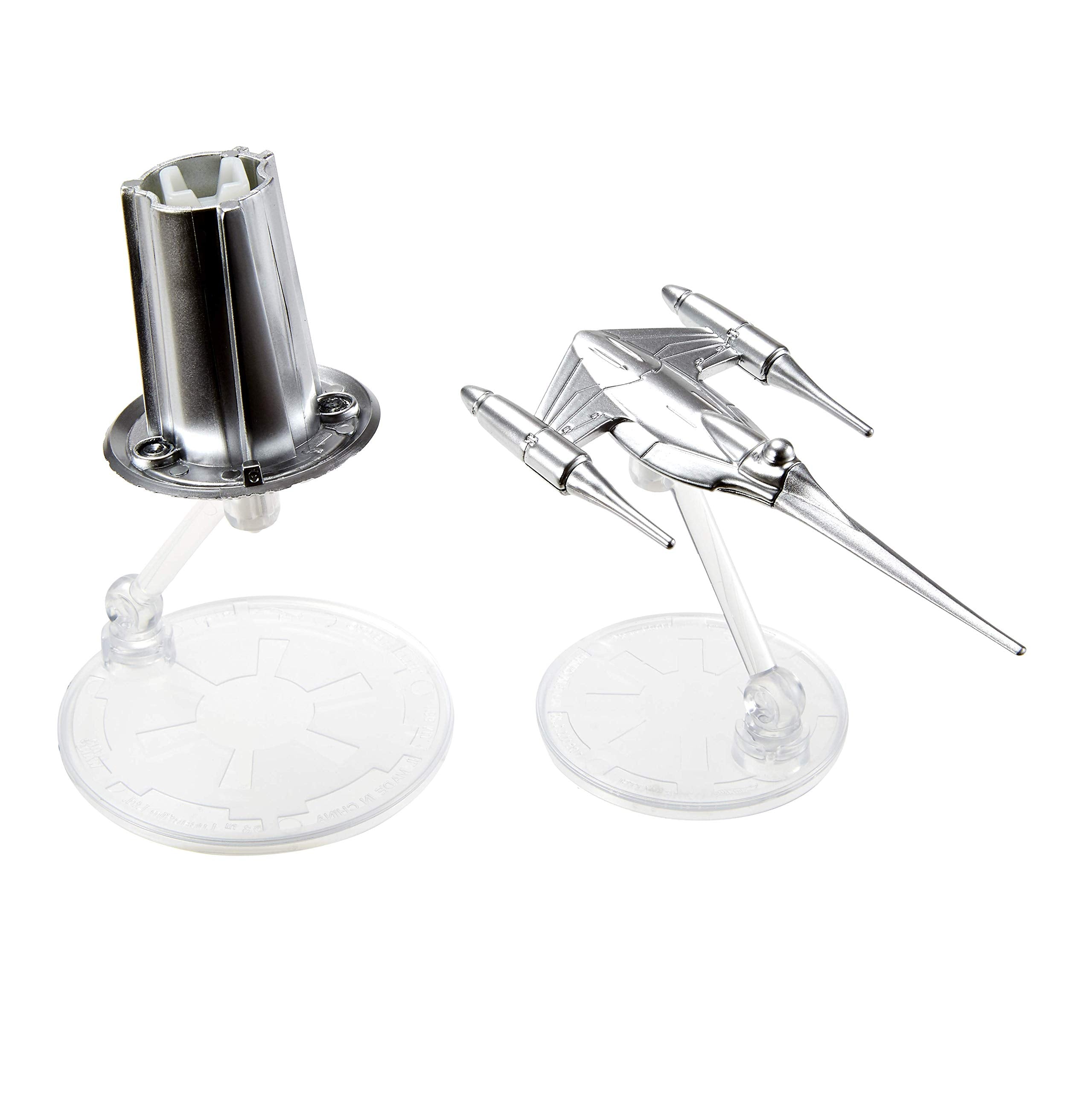Hot Wheels Star Wars Naboo Starfighter Die-Cast Starship – Commemorative Series with Death Star Build Piece