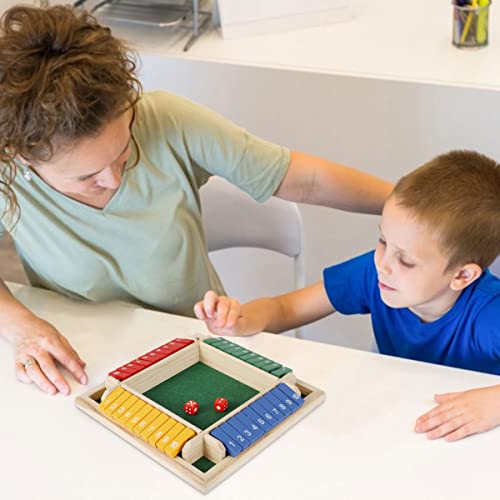 HOTBEST Shut the Box Wooden Dice Game – 2-4 Player Family Math Game with 8 Colored Dice