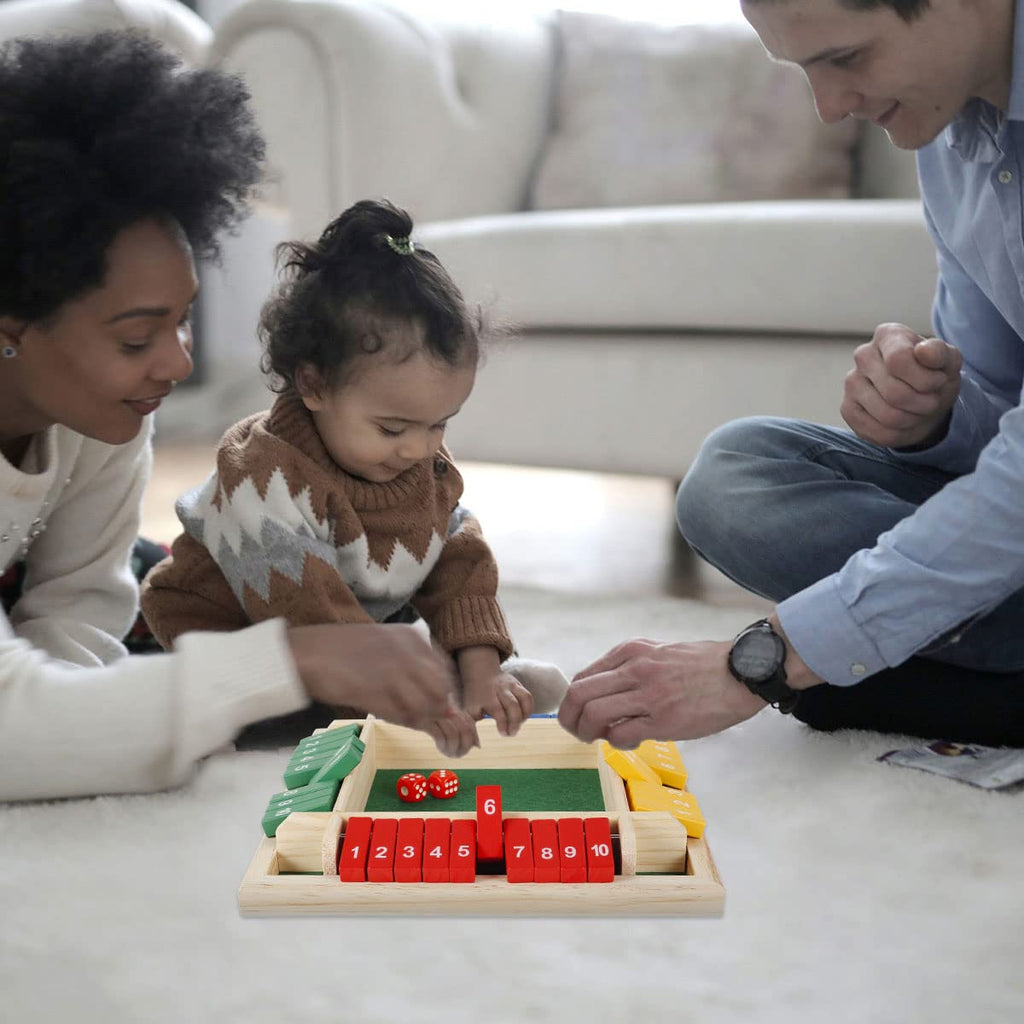 HOTBEST Shut the Box Wooden Dice Game – 2-4 Player Family Math Game with 8 Colored Dice