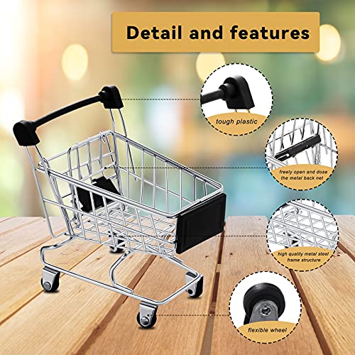 Hotop 3-Piece Mini Shopping Cart Set – Silver, Gold, Rose Gold – Metal Toy and Desk Organizer
