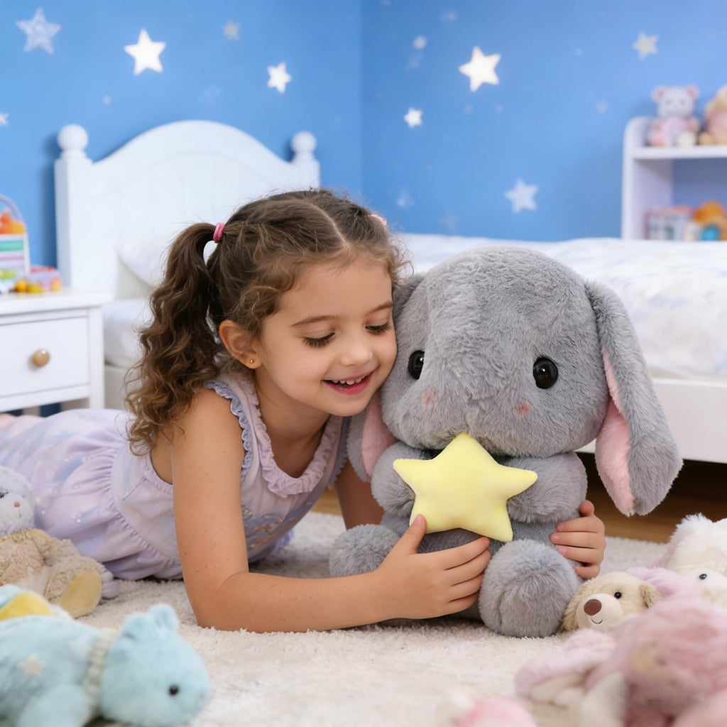 HOUPU Gray-Star Soft Toy Sitting Lop Eared Rabbit - 8.6 Inch Plush Bunny with Carrot