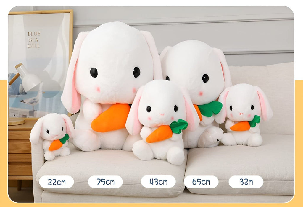 HOUPU Sitting Lop-Eared Rabbit Plush Toy - Soft Stuffed Bunny with Carrot, 8.6in/22cm (Ash White-Cake)