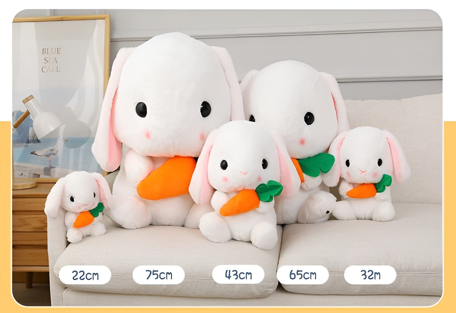 HOUPU Sitting Lop-Eared Rabbit Plush Toy - Soft Stuffed Bunny with Carrot, 8.6in/22cm (Ash White-Cake)