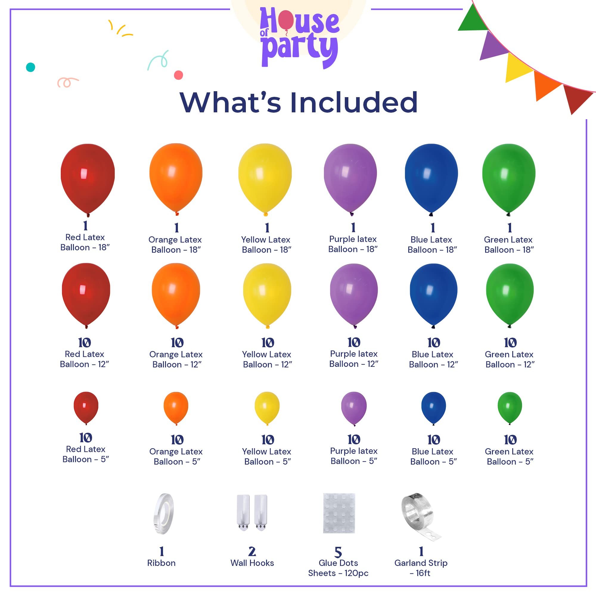 HOUSE OF PARTY 140-Piece Rainbow Balloon Arch Kit for Parties