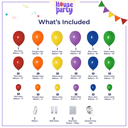 HOUSE OF PARTY 140-Piece Rainbow Balloon Arch Kit for Parties
