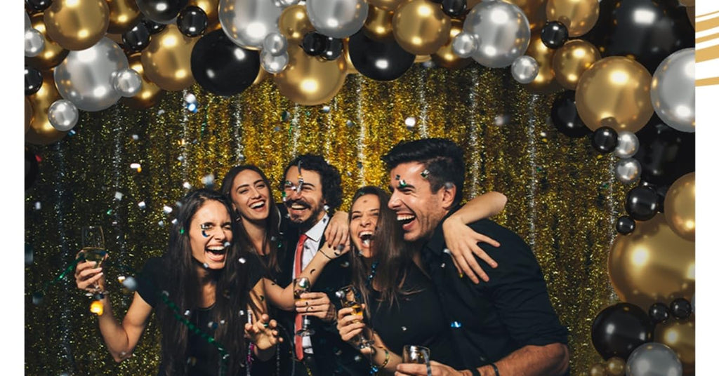 HOUSE OF PARTY Black and Gold Balloon Arch Kit - 5/10/12/18 Inch Latex Balloons for Anniversary, Graduation, Memorial Day Party Decor