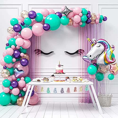 HOUSE OF PARTY Unicorn Balloon Arch Kit - Pink, Purple & Gold Confetti Latex Balloons for Birthday, Bridal Shower, Photo Booth Decor