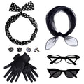 HOVEOX 1950s Costume Accessories Set for Women – Headband, Scarf, Glasses, Gloves & Earrings