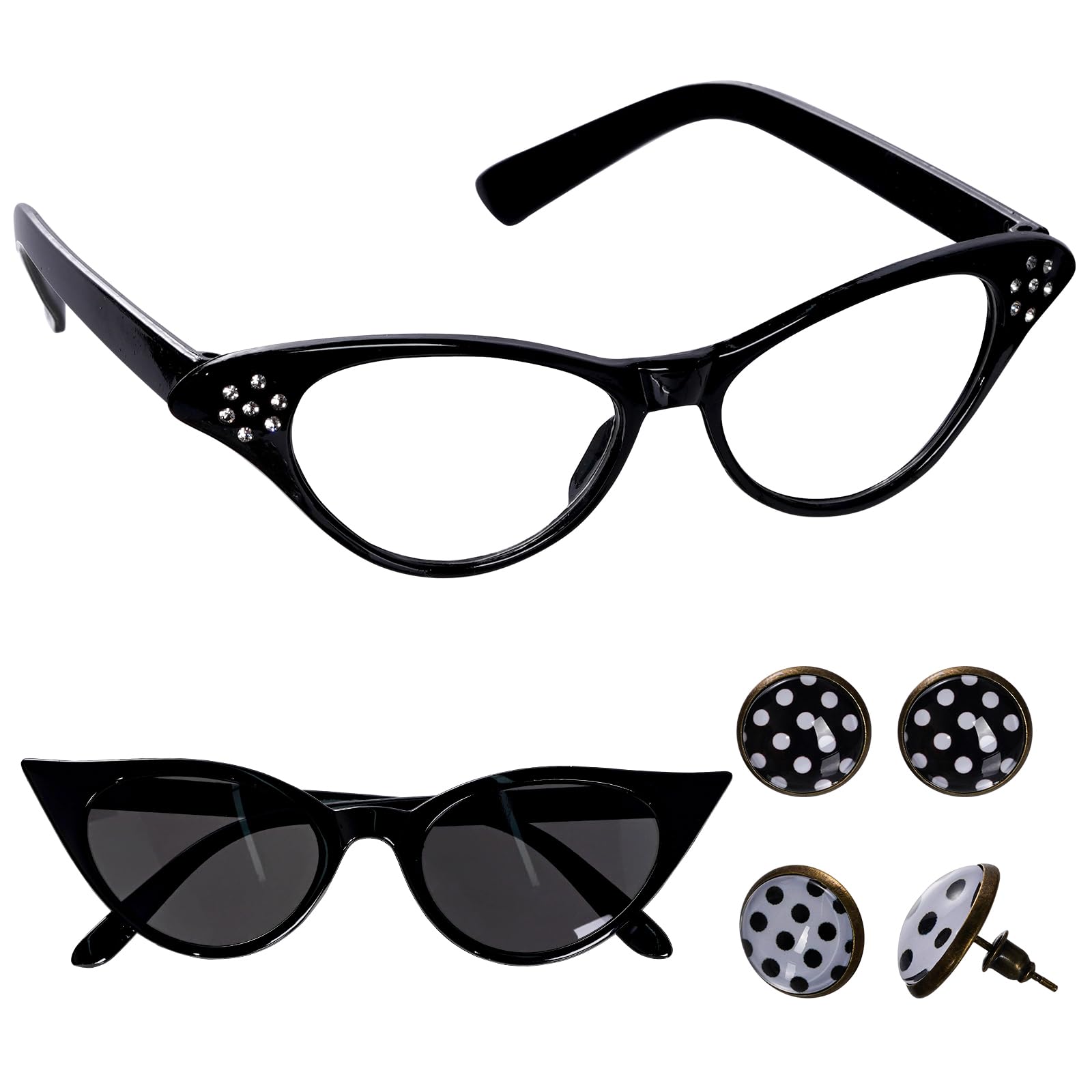 HOVEOX 1950s Costume Accessories Set for Women – Headband, Scarf, Glasses, Gloves & Earrings
