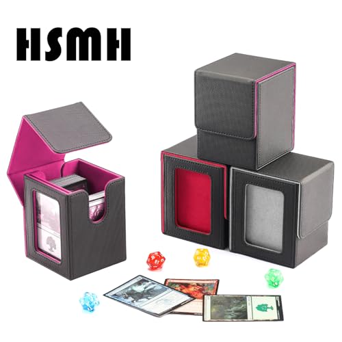 HSMH MTG Commander Deck Box Black Purple - Fits 100 Double Sleeved Cards with Display Window
