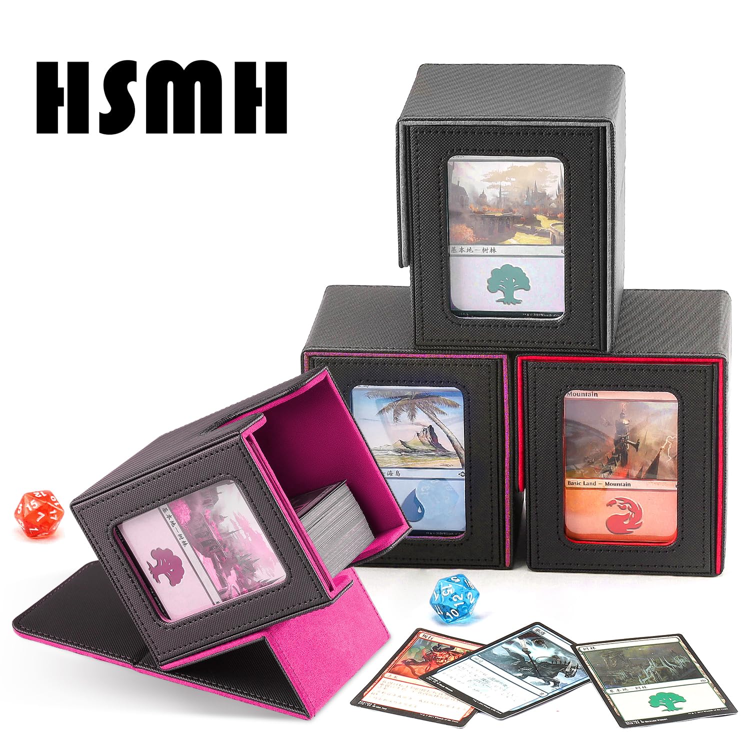 HSMH MTG Commander Deck Box Black Purple - Fits 100 Double Sleeved Cards with Display Window