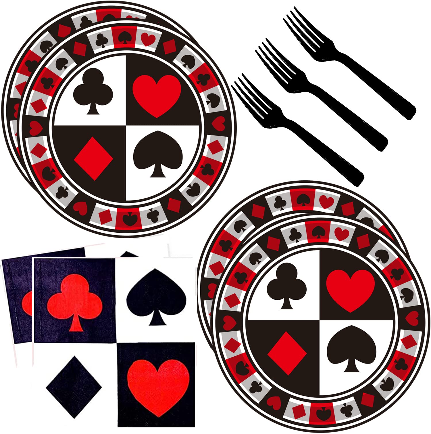 HSPAIDYP 60-Piece Poker Party Tableware Set – Plates, Napkins & Forks for Casino Night
