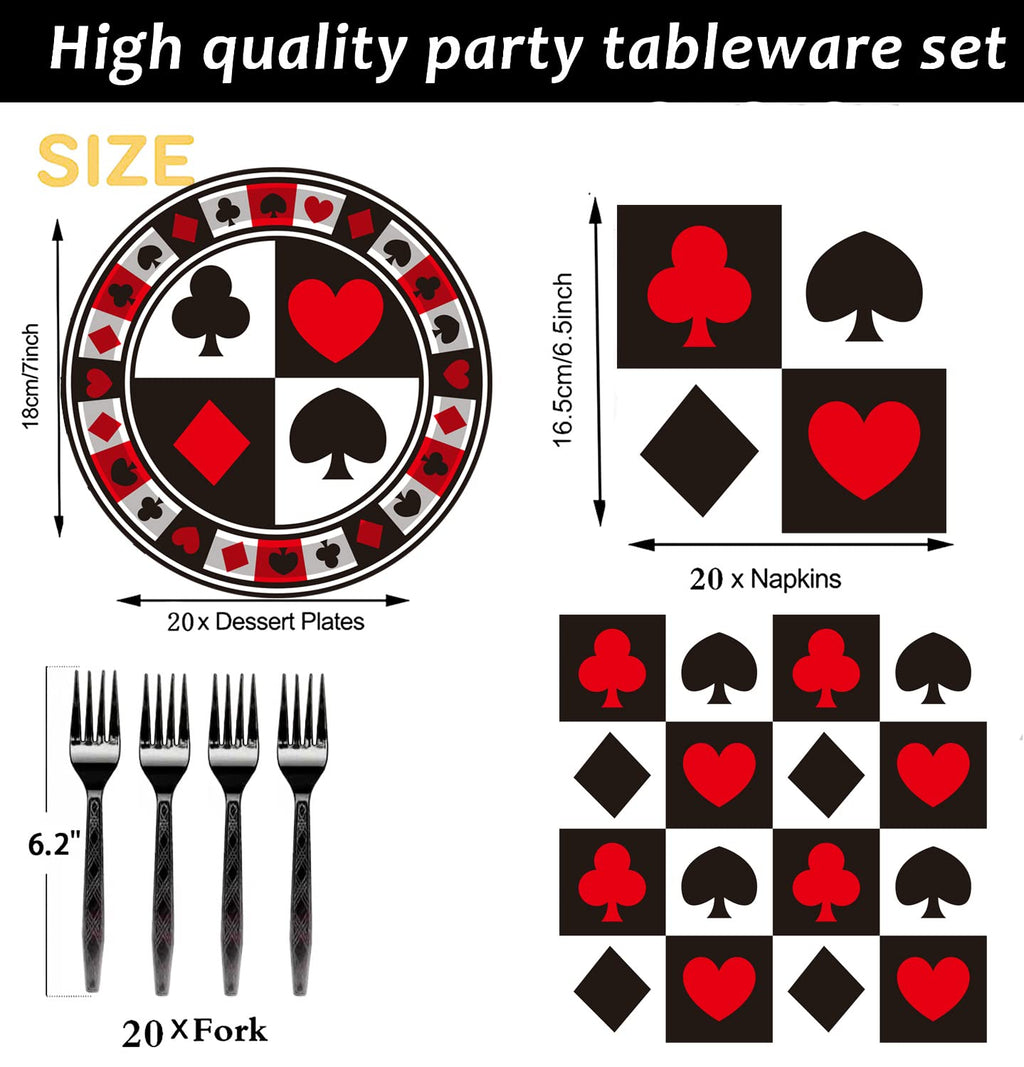 HSPAIDYP 60-Piece Poker Party Tableware Set – Plates, Napkins & Forks for Casino Night