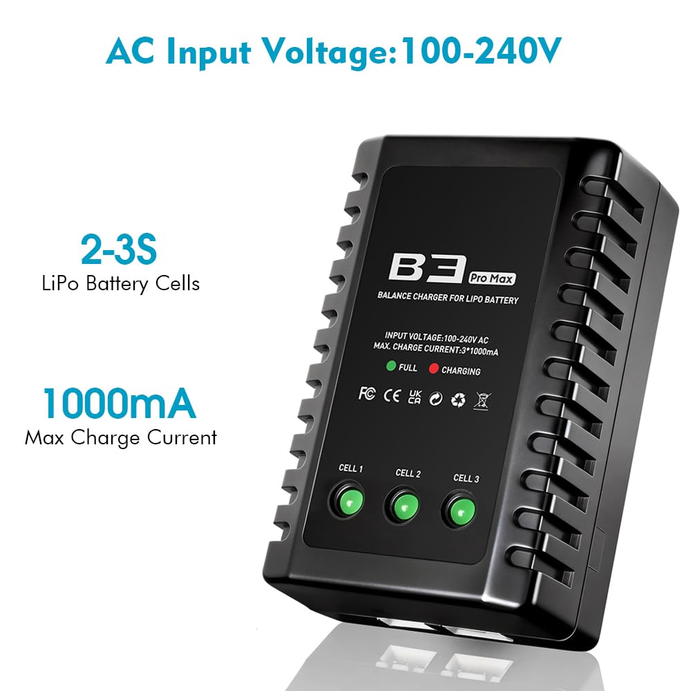HTRC LiPo Battery Charger 2S-3S Compact Balance Charger for 7.4-11.1V RC Batteries