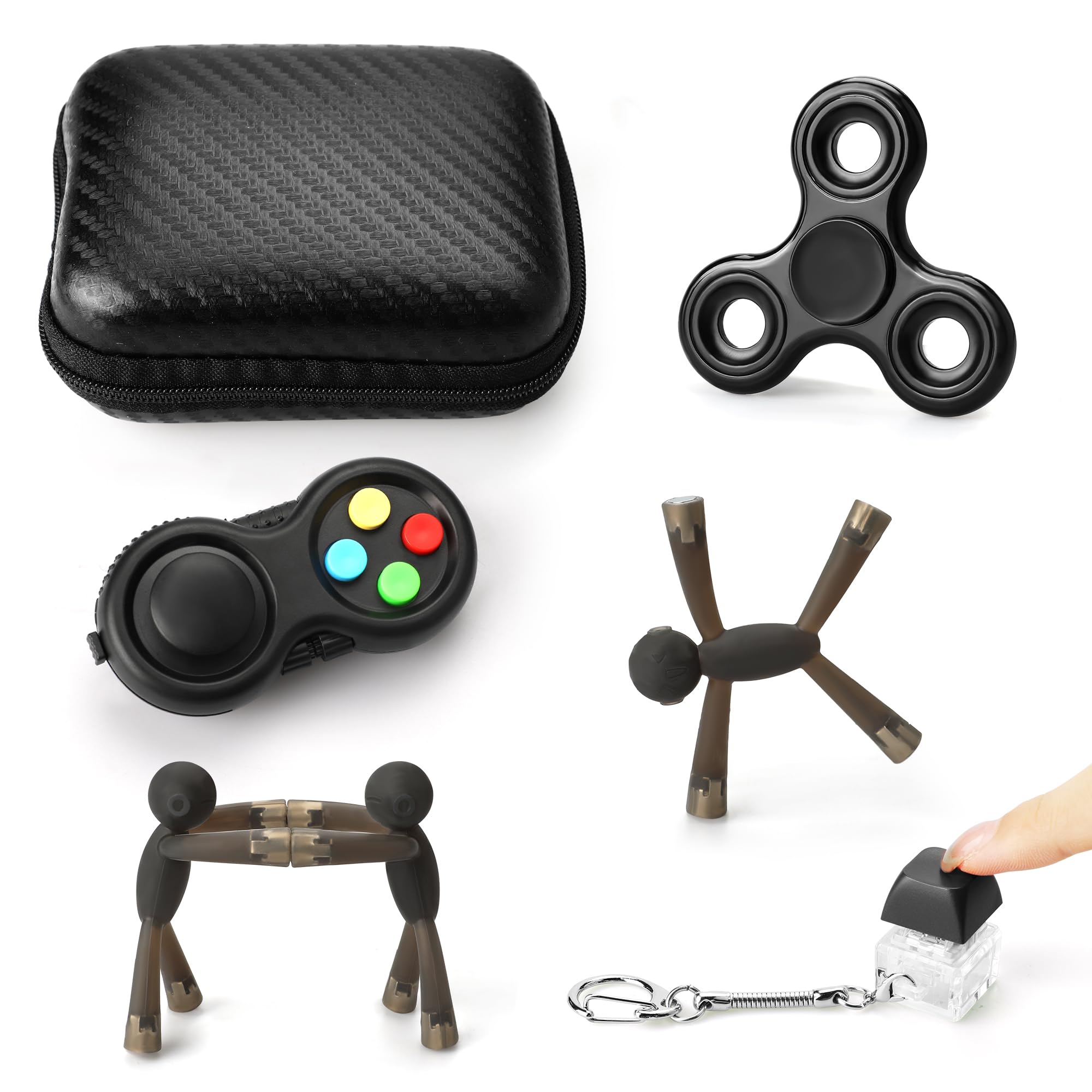 HTSHO 6-Pack Sensory Fidget Toy Set – Stress Relief & Anxiety Toys for Kids and Adults, Travel-Friendly for Airplane Car Road Trip, Classroom Rewards & Gifts (Black)