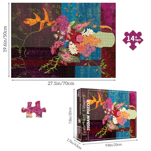 HUADADA 1000-Piece Blooming Flowers Jigsaw Puzzle – 27.5x19.7 Inch Finished Size with Poster