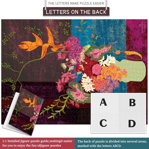 HUADADA 1000-Piece Blooming Flowers Jigsaw Puzzle – 27.5x19.7 Inch Finished Size with Poster