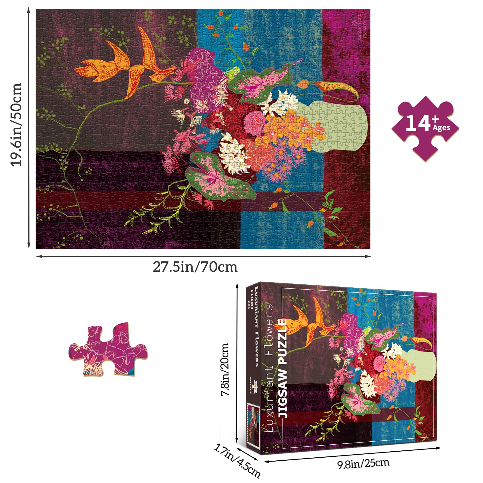 HUADADA 1000-Piece Blooming Flowers Jigsaw Puzzle – 27.5x19.7 Inch Finished Size with Poster