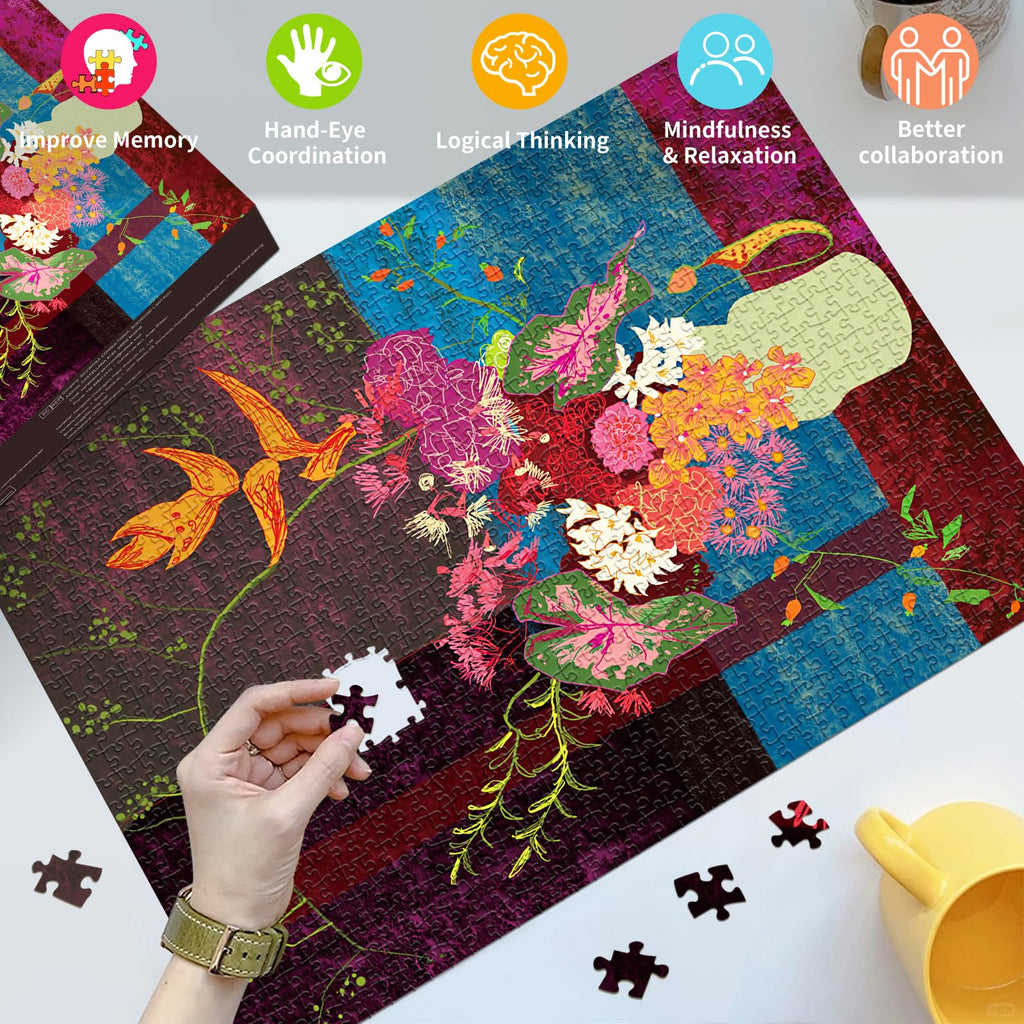 HUADADA 1000-Piece Blooming Flowers Jigsaw Puzzle – 27.5x19.7 Inch Finished Size with Poster