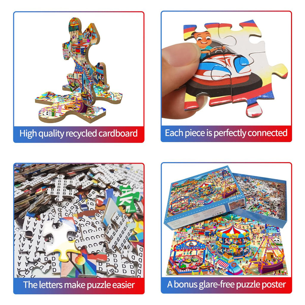 HUADADA 1000-Piece Jigsaw Puzzle for Adults – Amusement Park Theme, Premium Recycled Paper, Includes Glare-Free Poster