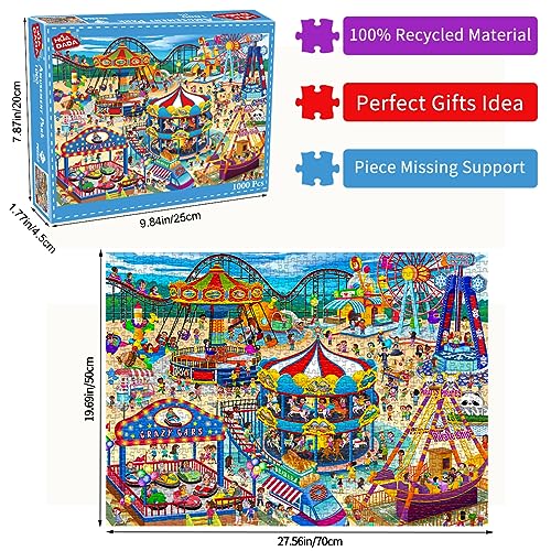HUADADA 1000-Piece Jigsaw Puzzle for Adults – Amusement Park Theme, Premium Recycled Paper, Includes Glare-Free Poster