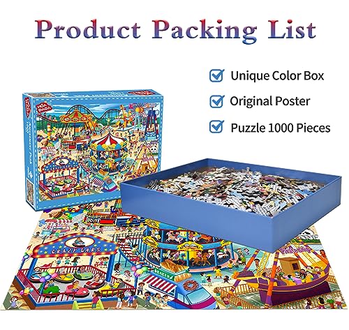 HUADADA 1000-Piece Jigsaw Puzzle for Adults – Amusement Park Theme, Premium Recycled Paper, Includes Glare-Free Poster
