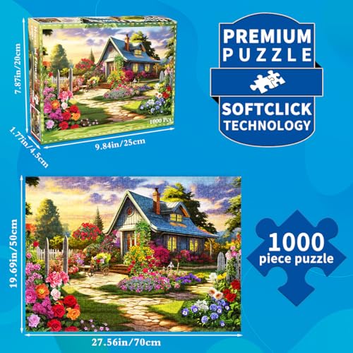 HUADADA 1000 Piece Jigsaw Puzzle for Adults – Colourful House of Flowers, Educational & Decorative