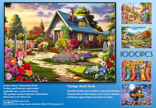 HUADADA 1000 Piece Jigsaw Puzzle for Adults – Colourful House of Flowers, Educational & Decorative