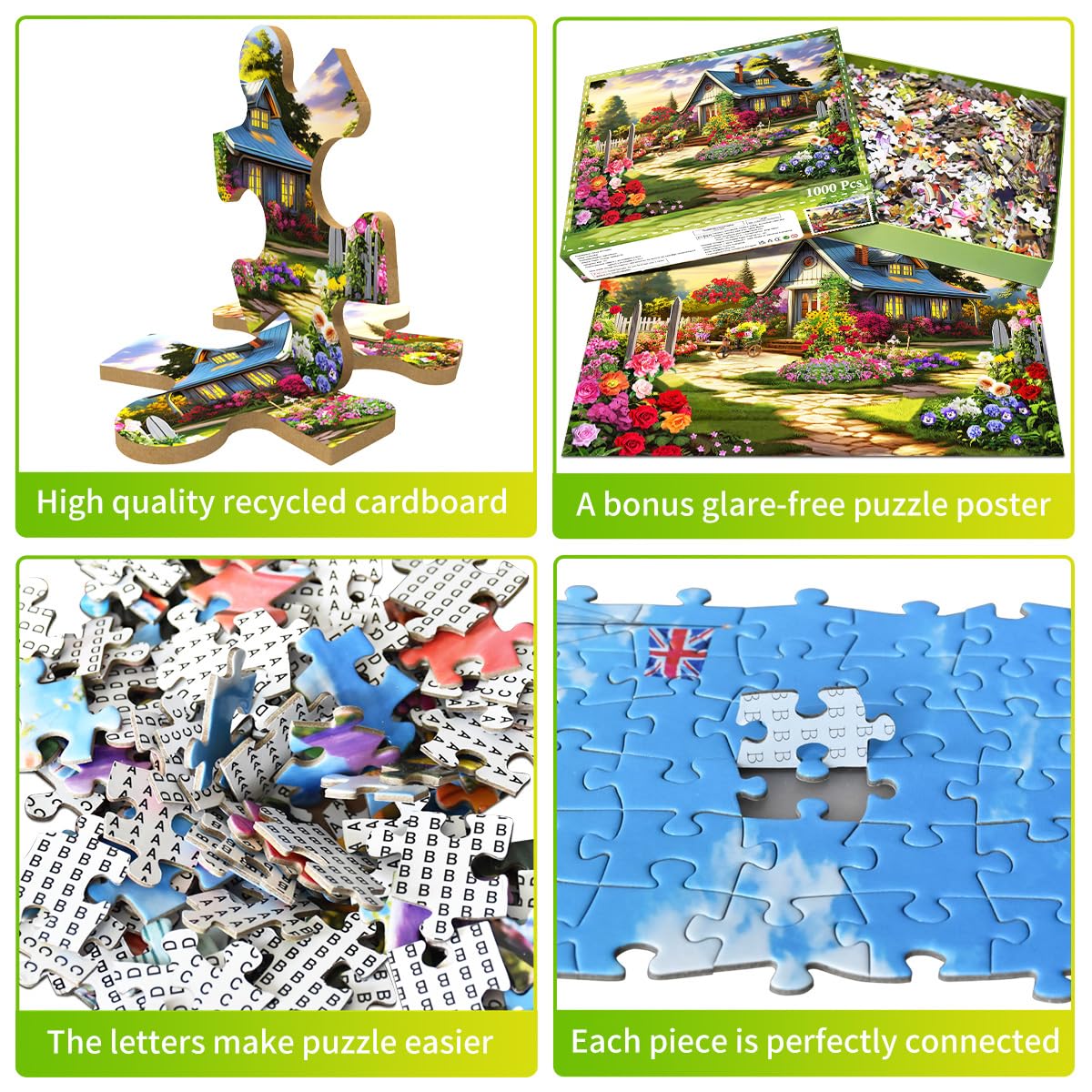 HUADADA 1000 Piece Jigsaw Puzzle for Adults – Colourful House of Flowers, Educational & Decorative