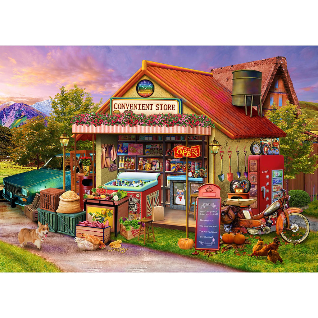 HUADADA 1000 Piece Jigsaw Puzzle for Adults – Country Store Scene with Lettered Back and Full-Size Poster (27.5x19.6 inches)