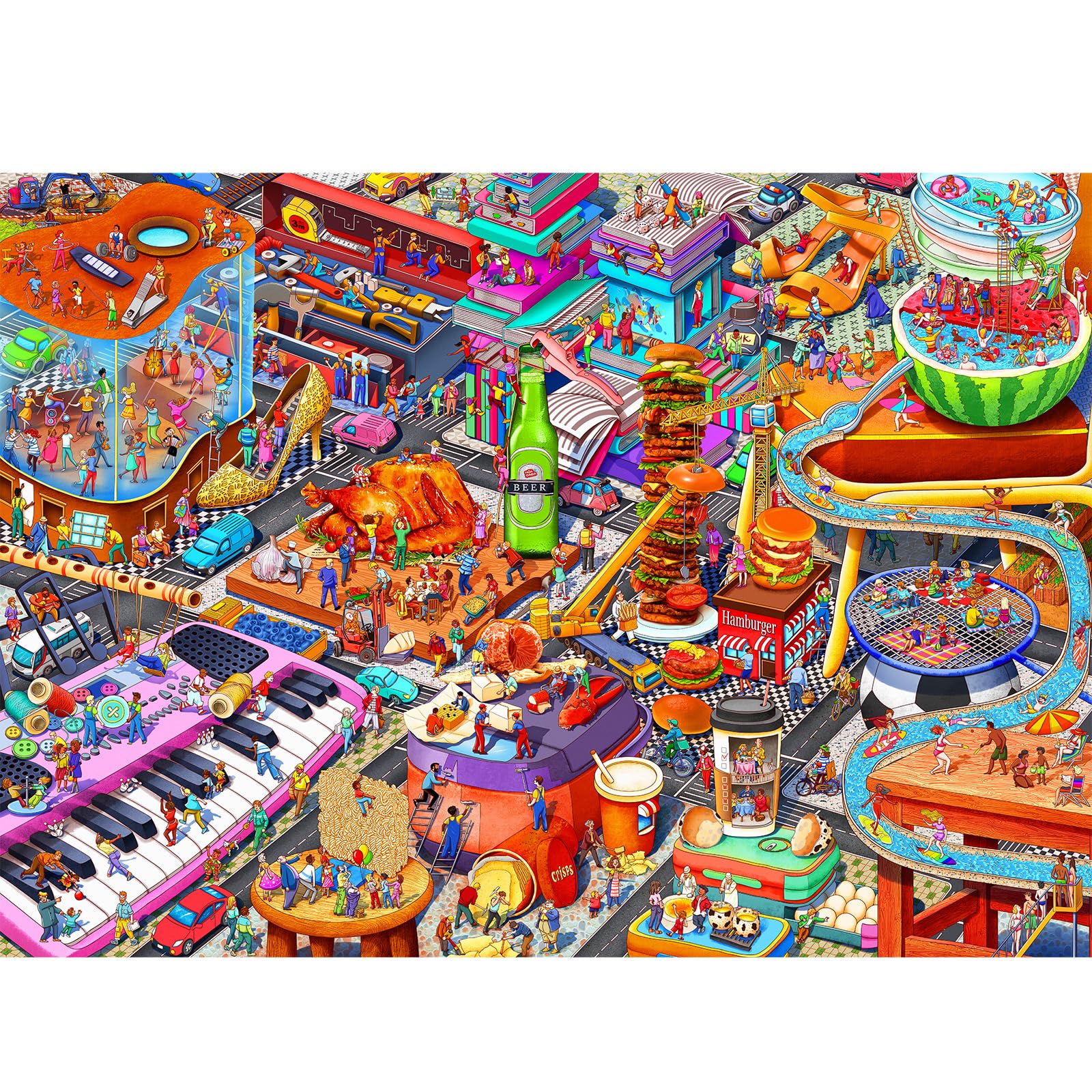 HUADADA 1000 Piece Jigsaw Puzzle for Adults – Little People's World Party with Letter Backing