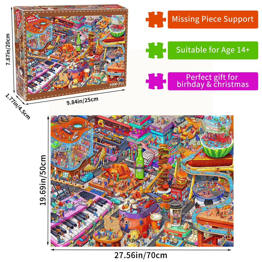 HUADADA 1000 Piece Jigsaw Puzzle for Adults – Little People's World Party with Letter Backing