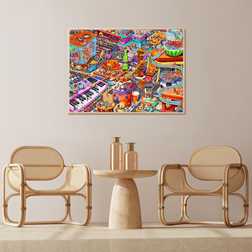 HUADADA 1000 Piece Jigsaw Puzzle for Adults – Little People's World Party with Letter Backing