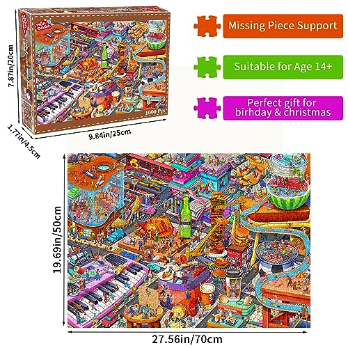 HUADADA 1000 Piece Jigsaw Puzzle for Adults – Little People's World Party with Letter Backing