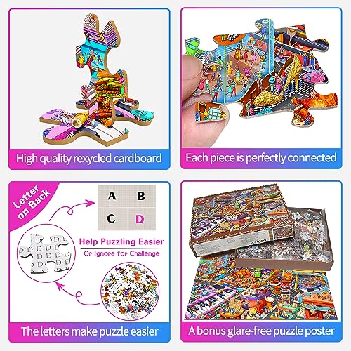 HUADADA 1000 Piece Jigsaw Puzzle for Adults – Little People's World Party with Letter Backing