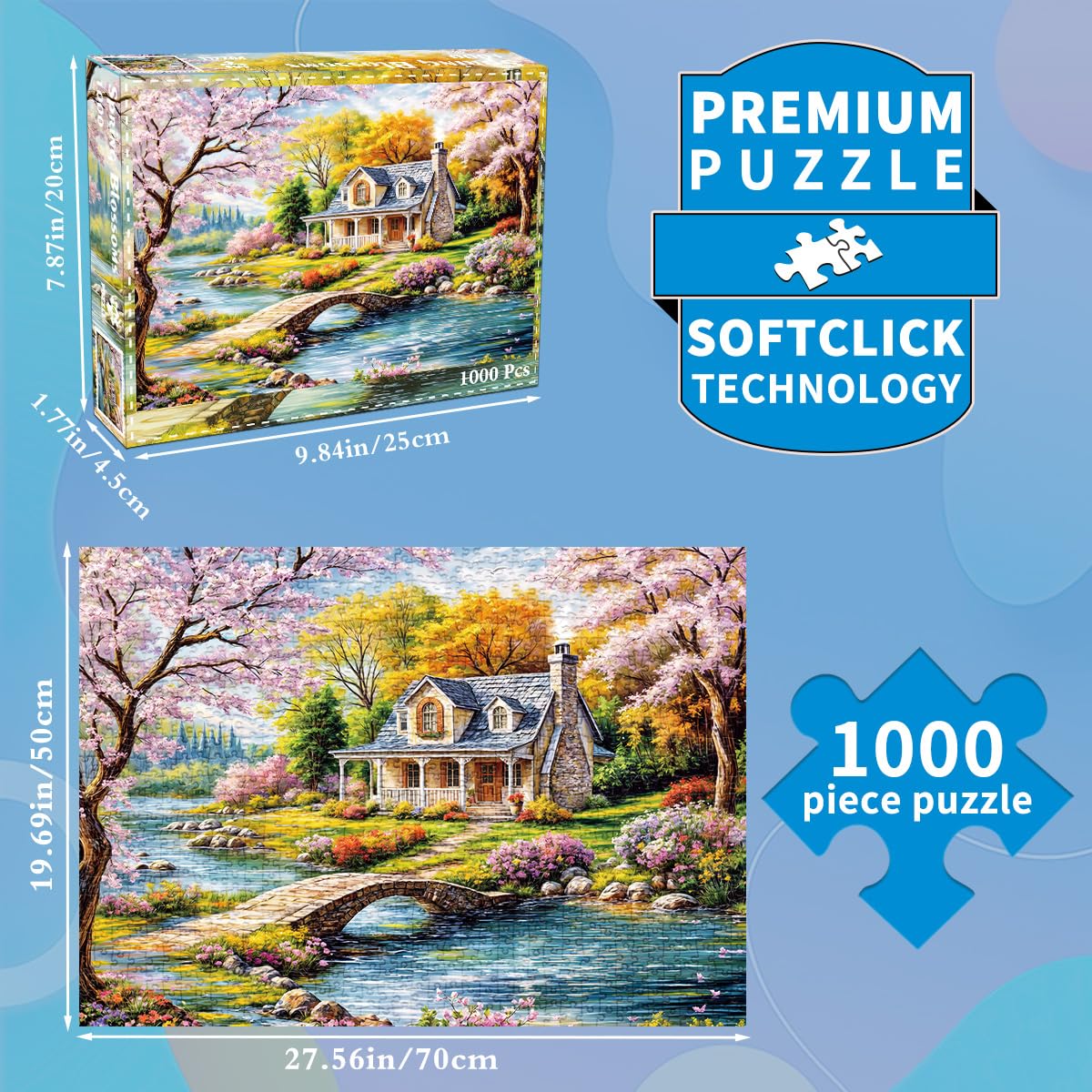 HUADADA 1000 Piece Jigsaw Puzzle: Idyllic Rural Summer Landscape for Adults