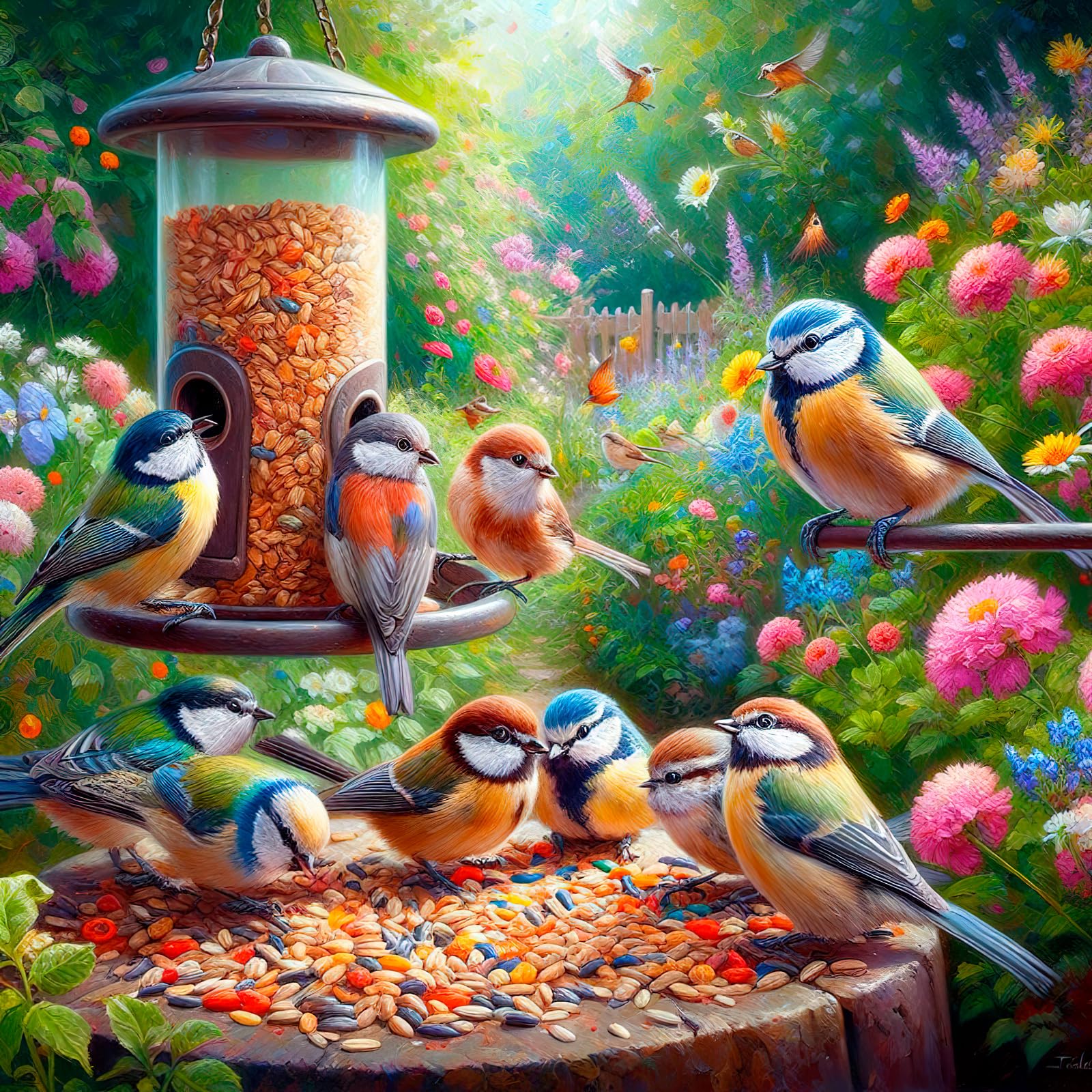 HUADADA 1024-Piece Feed Bird Jigsaw Puzzle for Adults – Precision Cut, ABC Back, 19.6"x19.6" with Poster