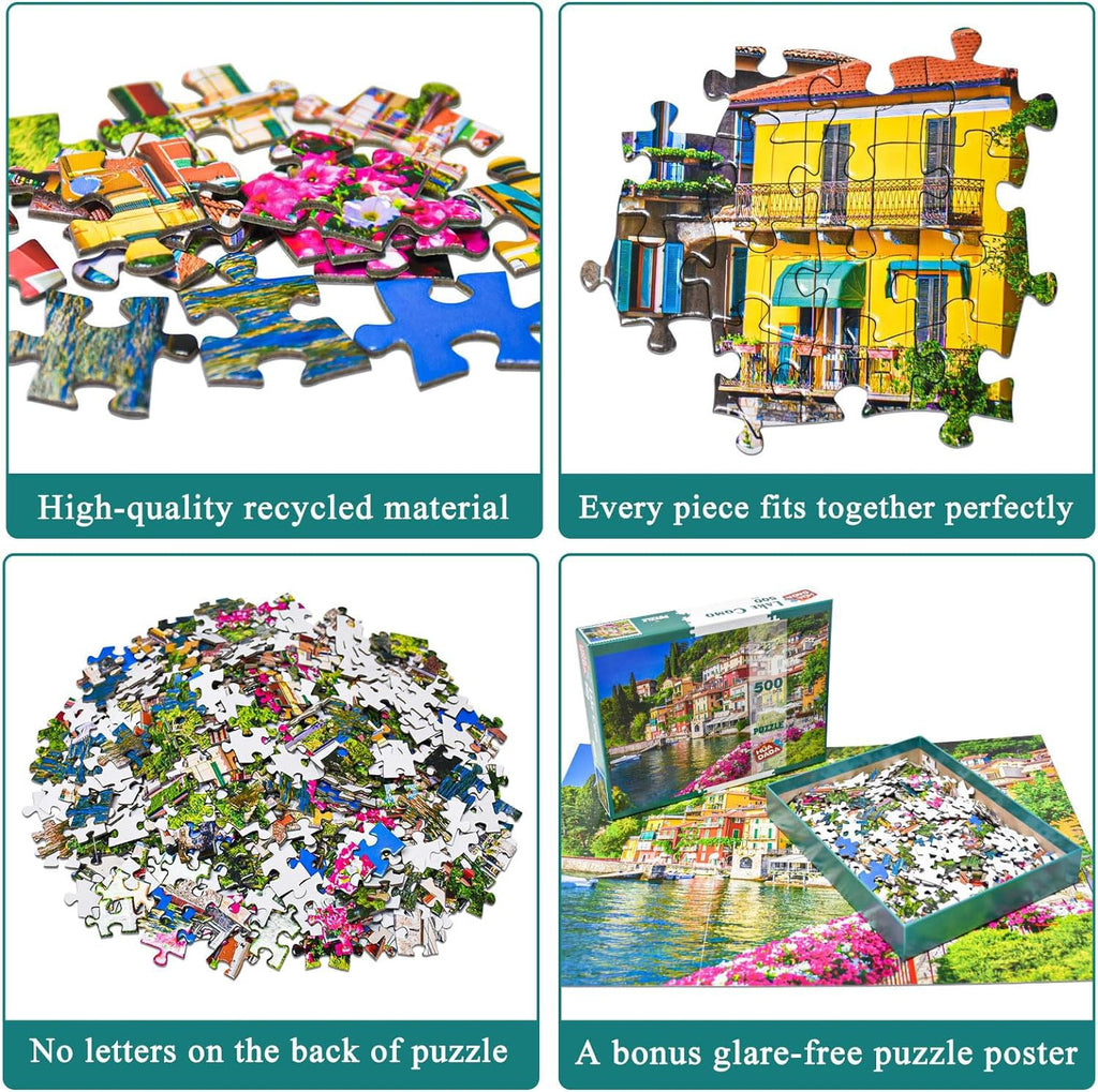 HUADADA 500 Piece Jigsaw Puzzle for Adults – Lake Como Italy Scenery, 19.3" x 13.7"