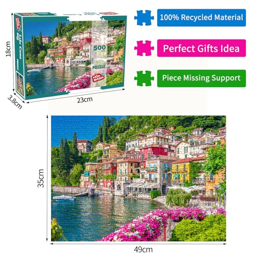 HUADADA 500 Piece Jigsaw Puzzle for Adults – Lake Como Italy Scenery, 19.3" x 13.7"