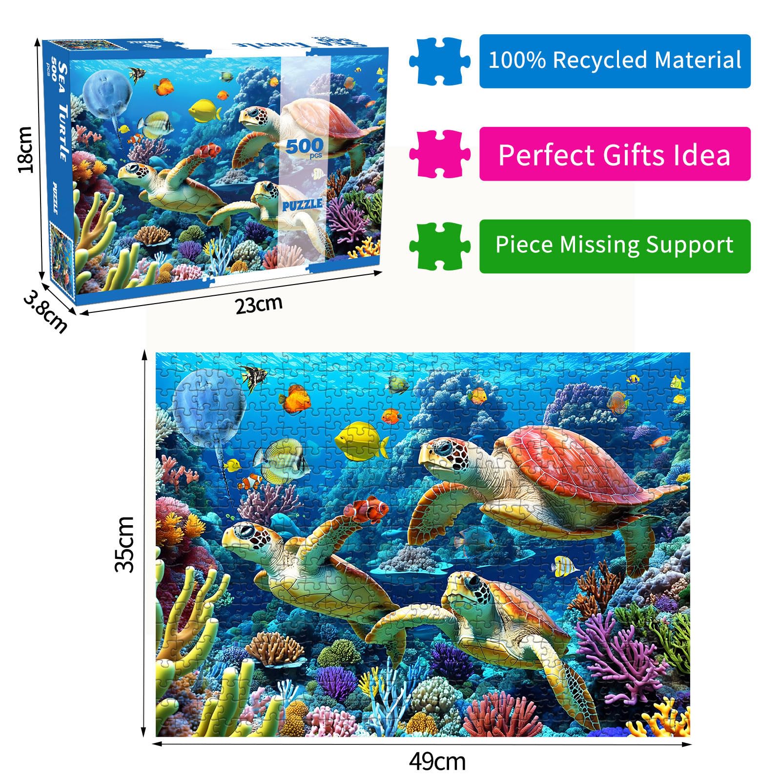 HUADADA 500 Piece Sea Turtle Jigsaw Puzzle – Underwater World, 19.3 x 13.7 Inches