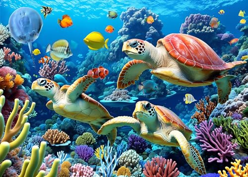 HUADADA 500 Piece Sea Turtle Jigsaw Puzzle – Underwater World, 19.3 x 13.7 Inches