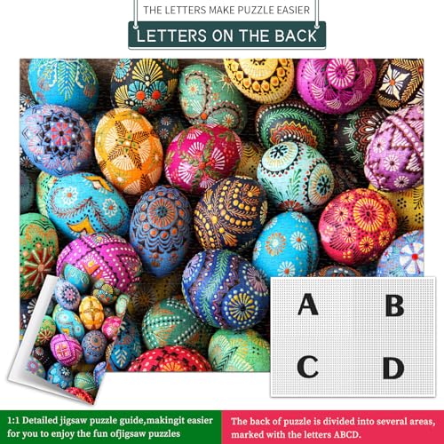 HUADADA Easter Egg 1000 Piece Puzzle – Large 27.56" x 19.69" Jigsaw with Letter Backing