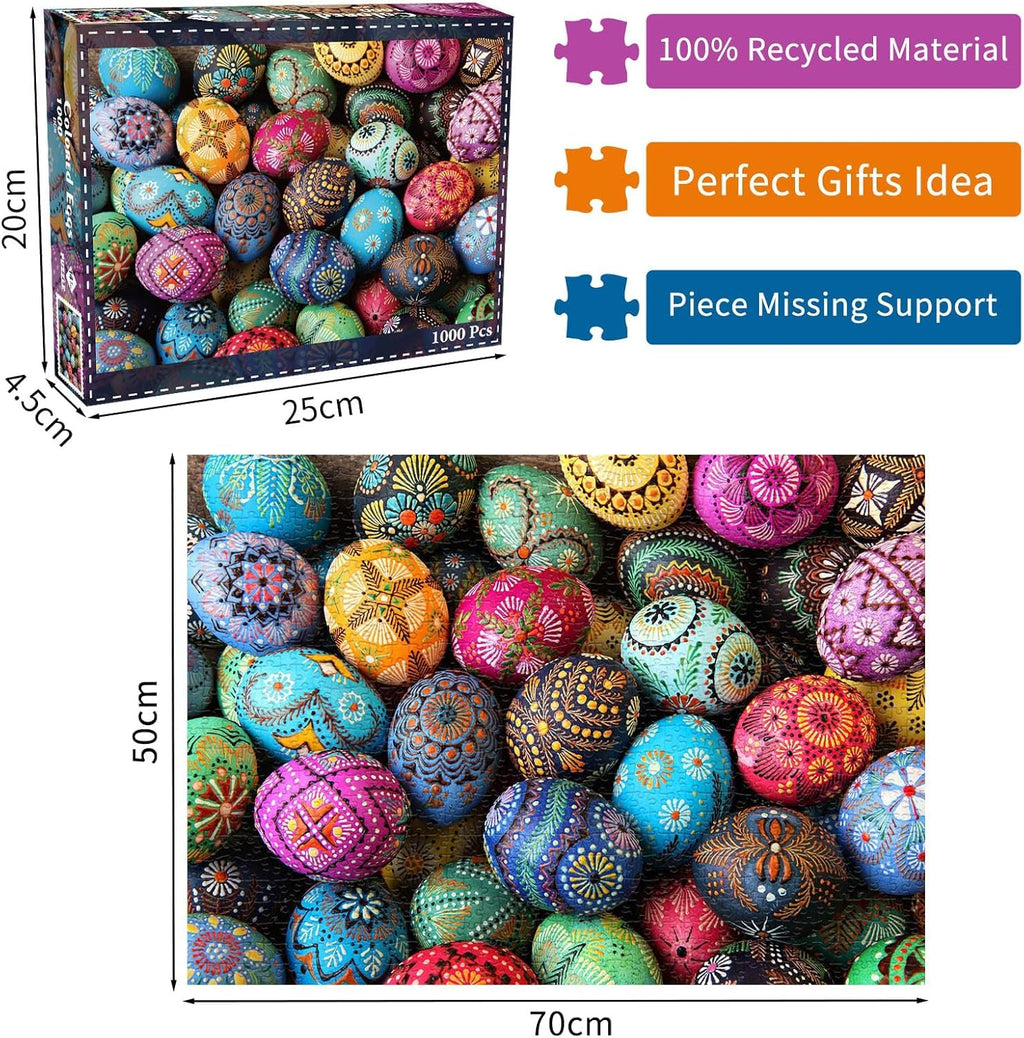 HUADADA Easter Egg 1000 Piece Puzzle – Large 27.56" x 19.69" Jigsaw with Letter Backing