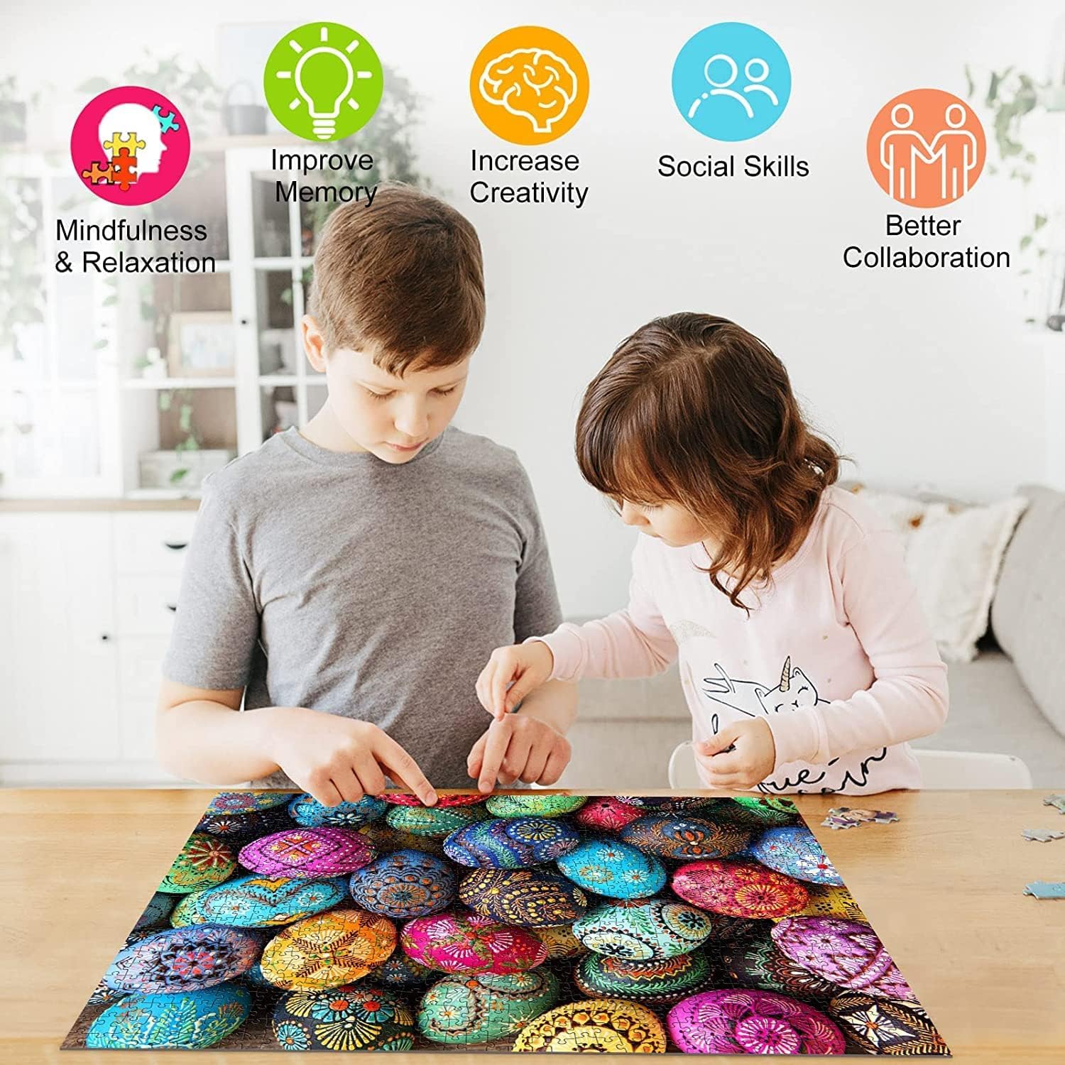 HUADADA Easter Egg 1000 Piece Puzzle – Large 27.56" x 19.69" Jigsaw with Letter Backing
