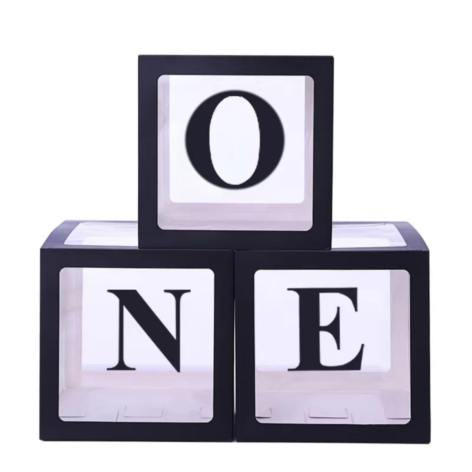 HUAXI Black 'ONE' Balloon Box Set – 3 Stackable Boxes with 20 Balloons for 1st Birthday Decorations