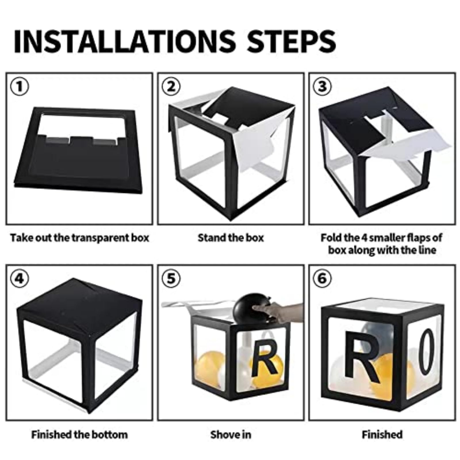 HUAXI Black 'ONE' Balloon Box Set – 3 Stackable Boxes with 20 Balloons for 1st Birthday Decorations