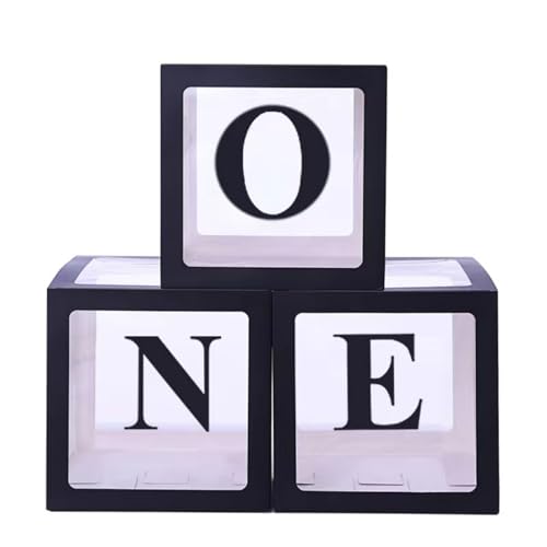 HUAXI Black 'ONE' Balloon Box Set – 3 Stackable Boxes with 20 Balloons for 1st Birthday Decorations